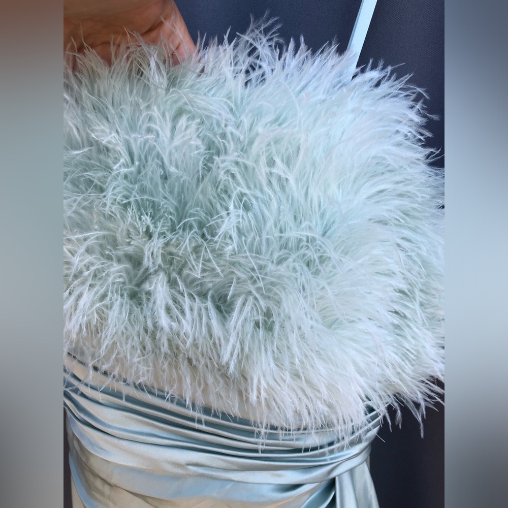 Mac Duggal Mint Green Feathered Strapless Maxi Dress - Picture 9 of 12